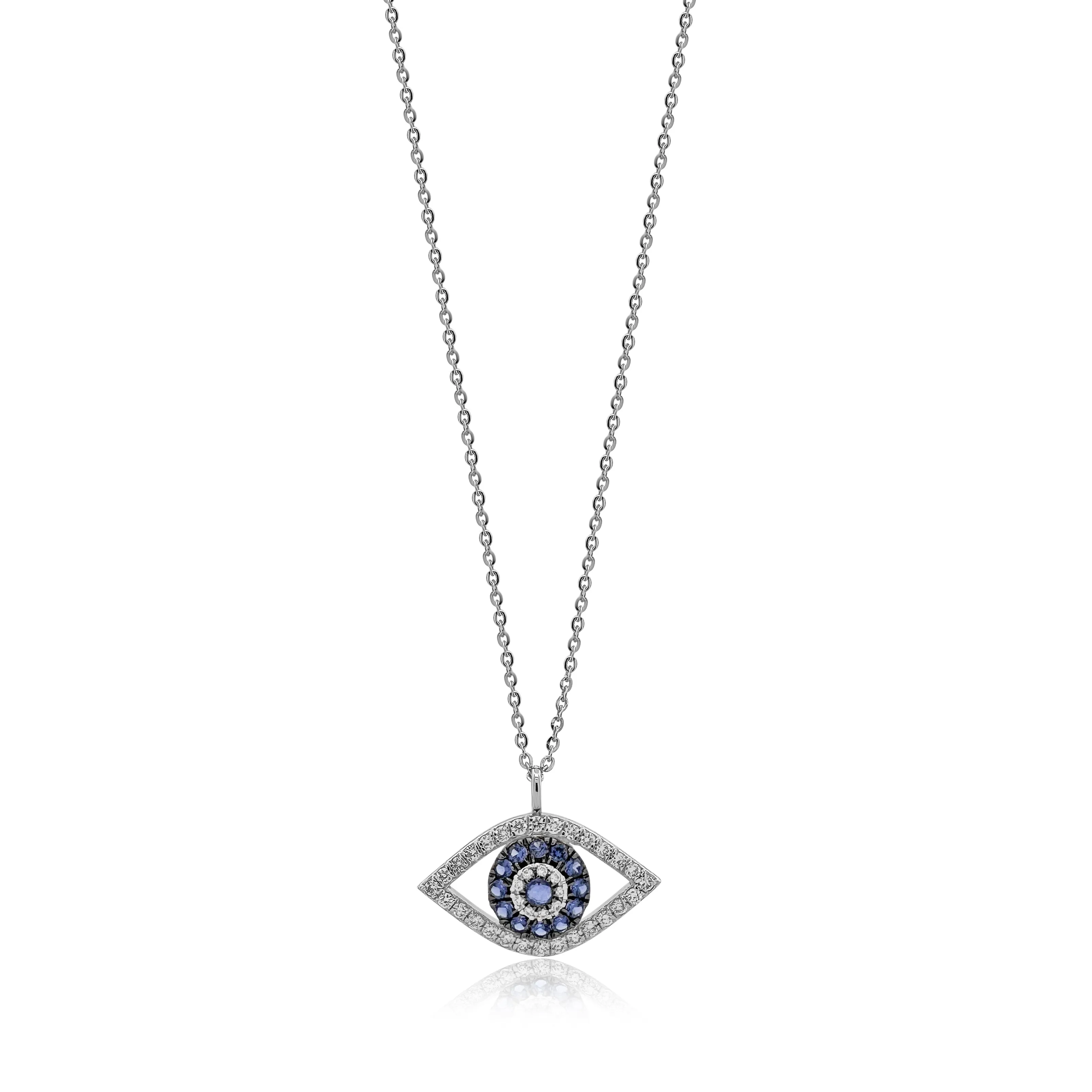 0.38 TW Diamond and Sapphire Evil Eye Pendant 18k Gold 4.76 gms