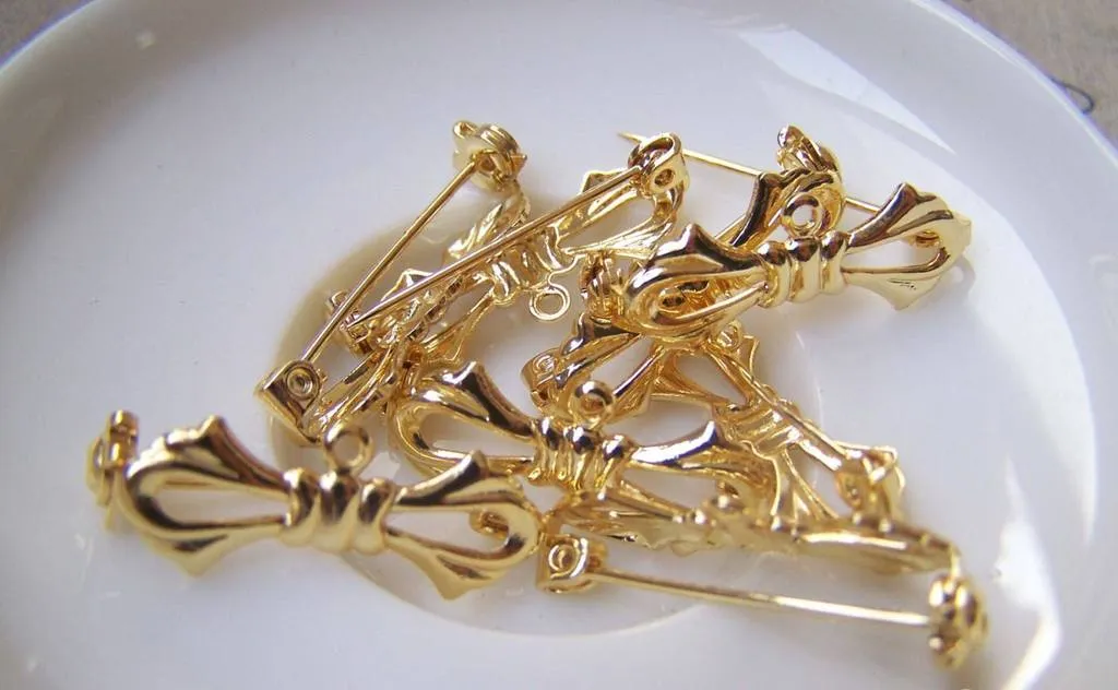 10 pcs Gold Bow Tie Safety Pin Brooch 10x27mm  A3063