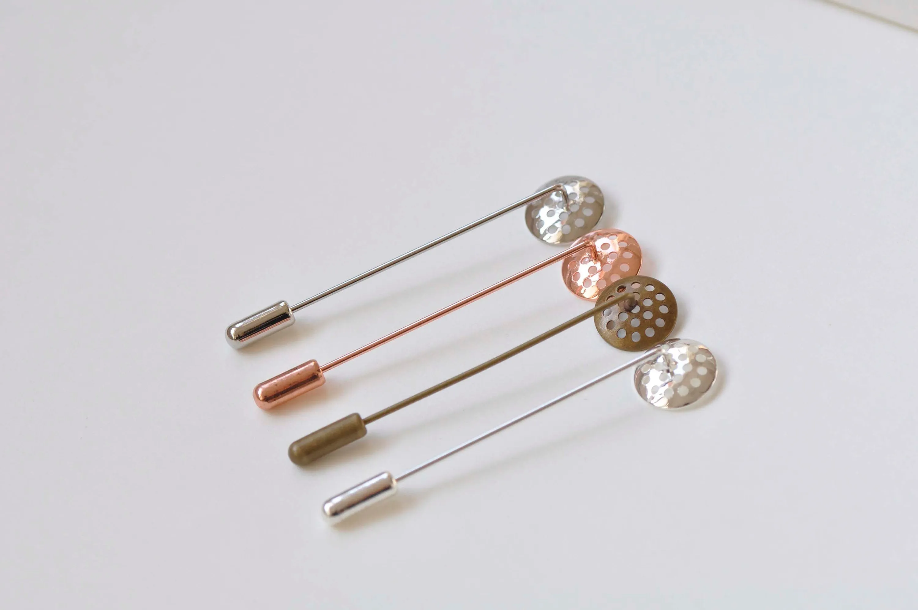 10 Sets Stick Pin Clutch Brooch Multiple Hole Bezel Cup Size 12mm