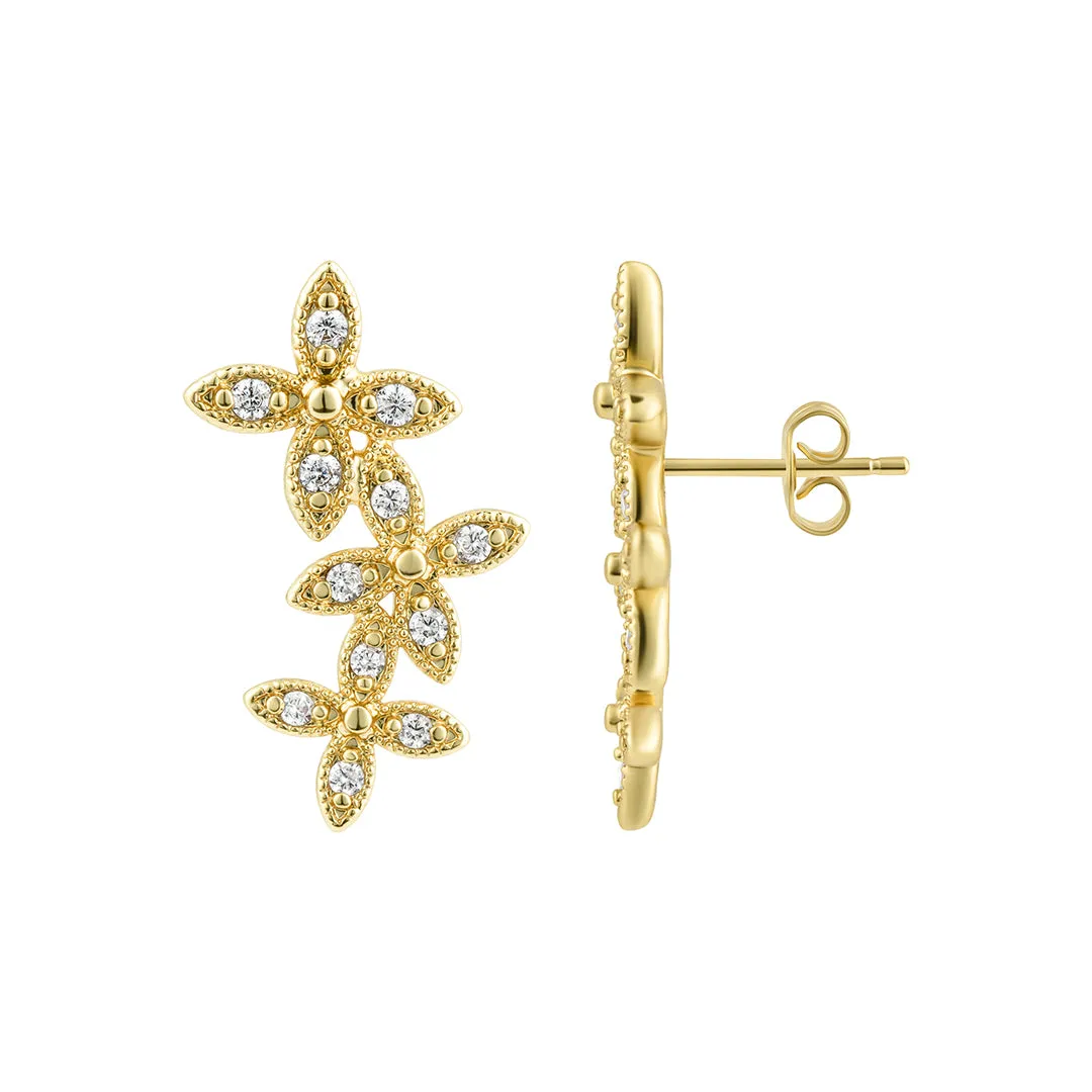 14k Gold Plated Curved Flowers Earrings