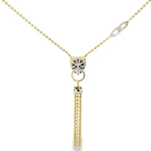 14KT PANTHER DIAMOND TASSEL NECKLACE.