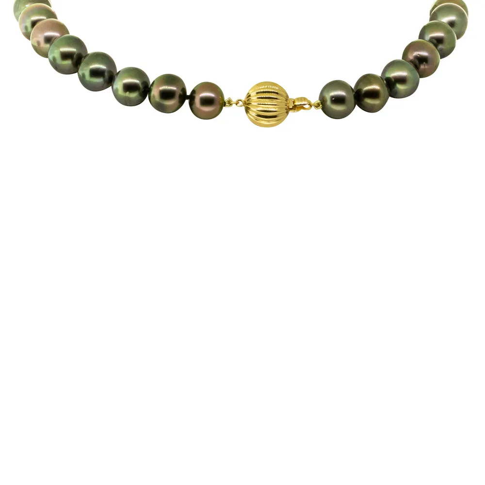 18ct Yellow Gold Tahitian Black Pearl Strand