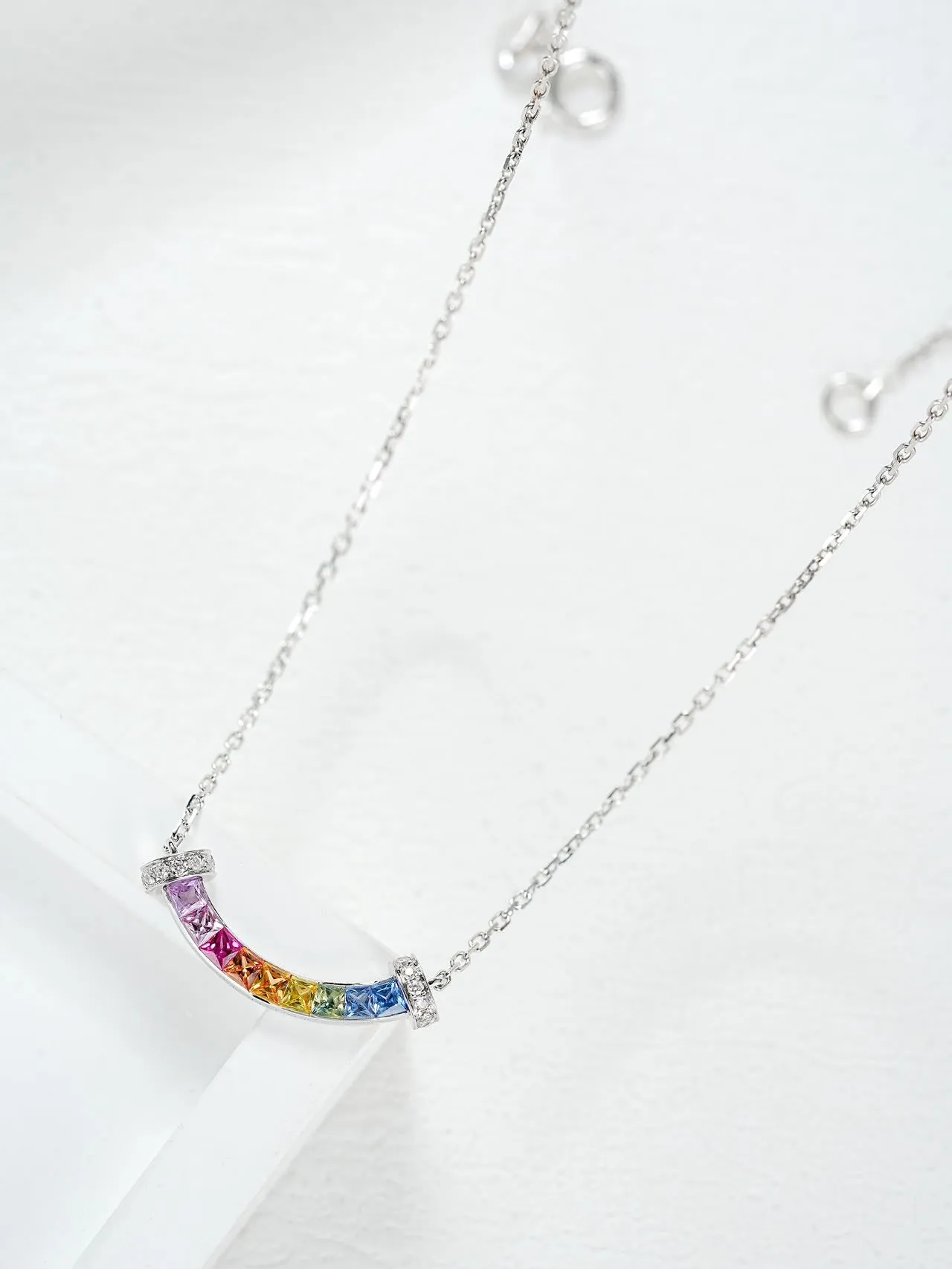 18K Gold Emerald Cut Small Smile Necklace