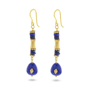 18k yellow gold earrings assembled with lapis lazuli and zirconium oxide