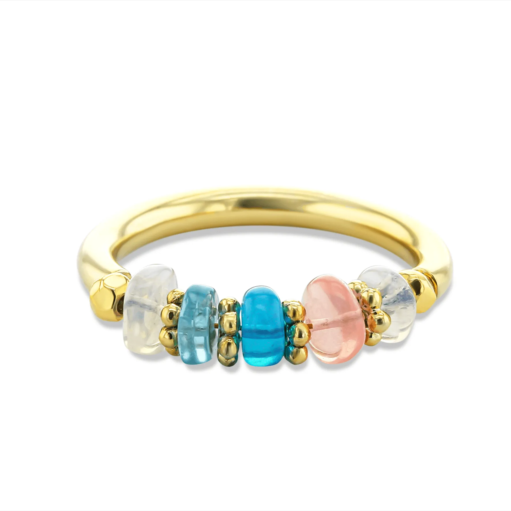 18k yellow gold ring assembled with Opal and Apatite