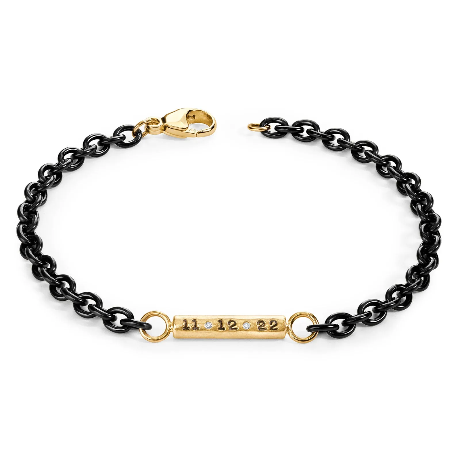 3.8mm Stainless Steel Black Chain Initials & Date Round Bar Bracelet