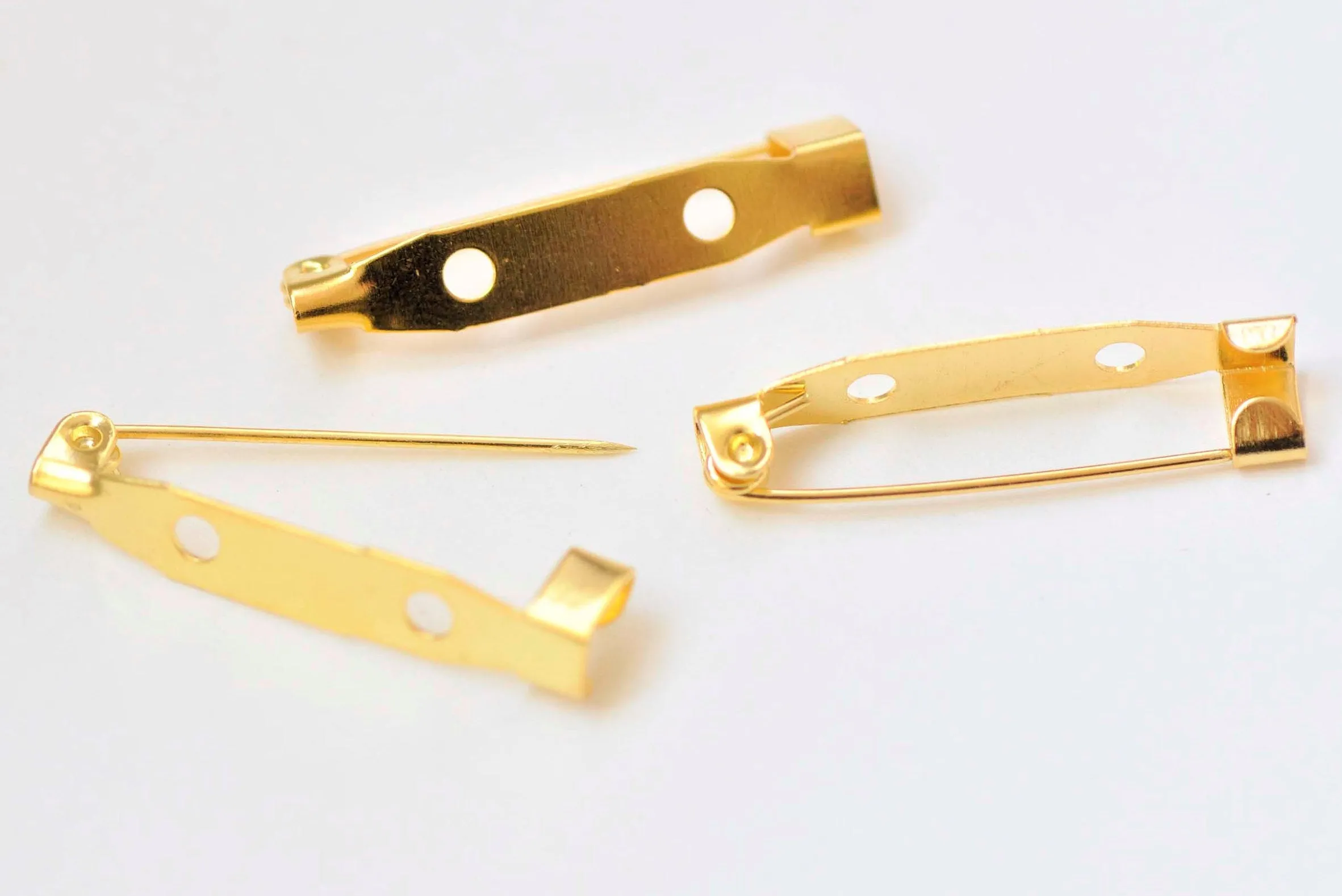 50 pcs Shiny Gold Brooch Back Base Bar Pins Findings 2 Holes 29mm A2367
