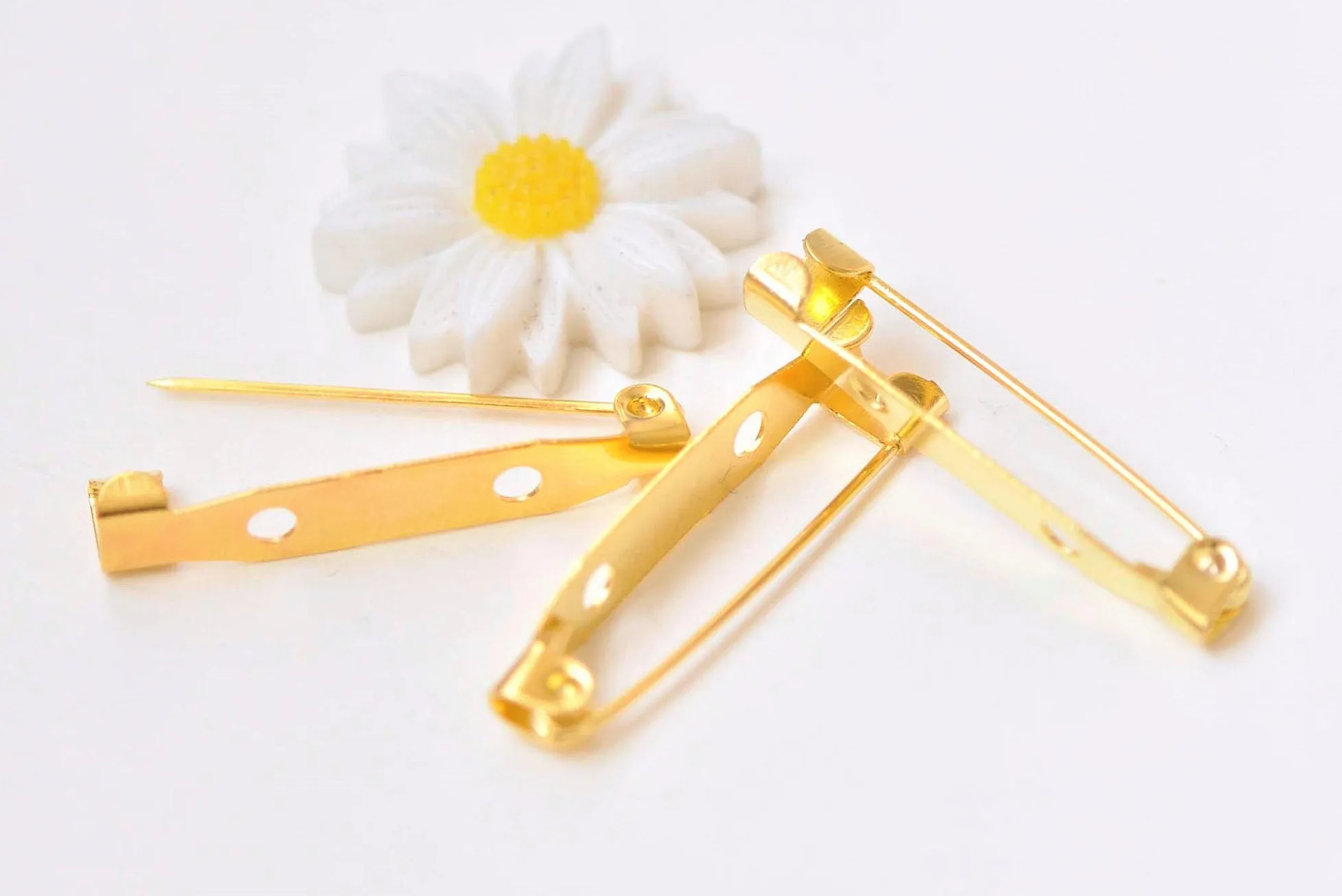 50 pcs Shiny Gold Brooch Back Base Bar Pins Findings 2 Holes 29mm A2367