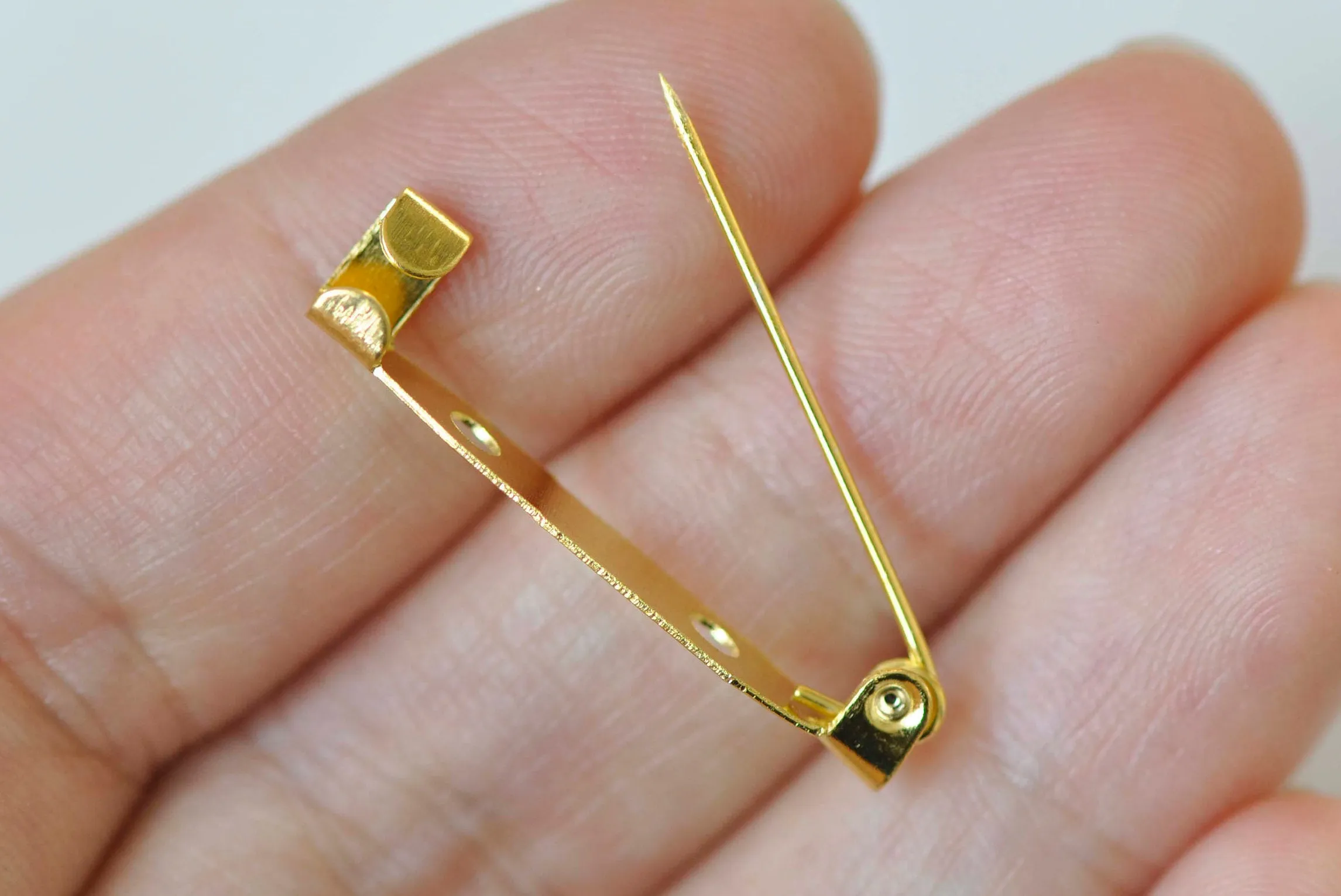 50 pcs Shiny Gold Brooch Back Base Bar Pins Findings 2 Holes 29mm A2367