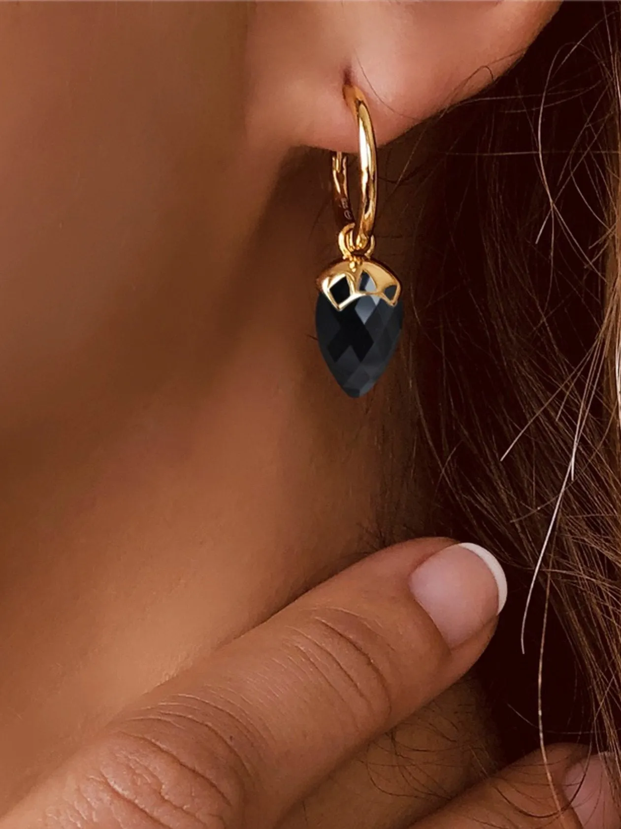 925 Silver earrings with 18k yellow gold plating and black onyx