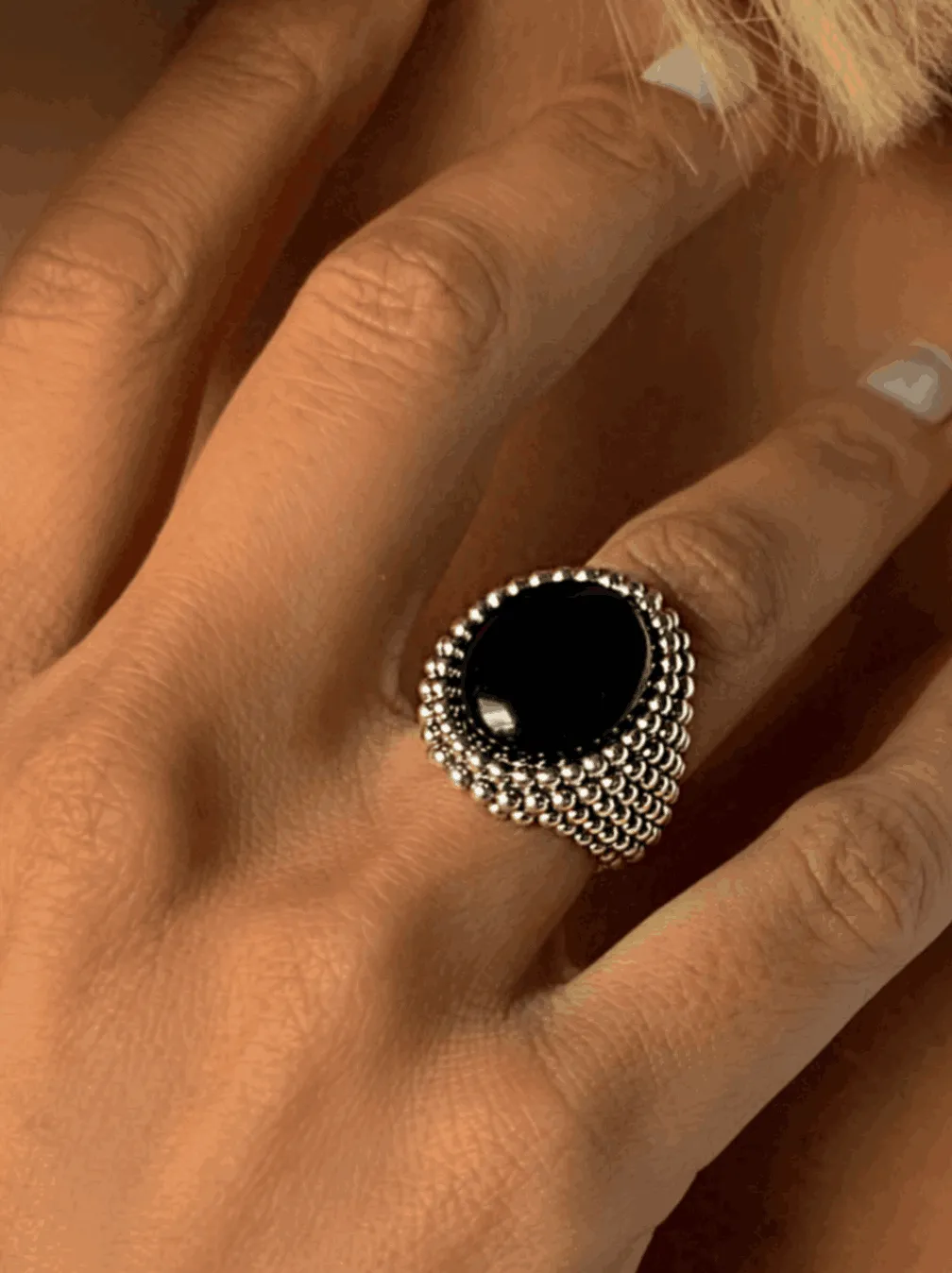 925 Silver Plated Ring Assembled with Black Onyx