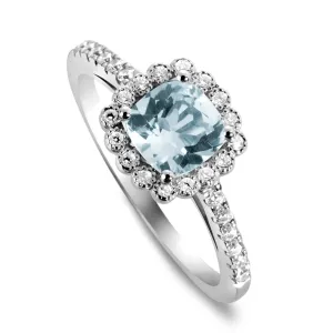 9k White Gold Ring Set with HSI Diamond and Blue Topaz