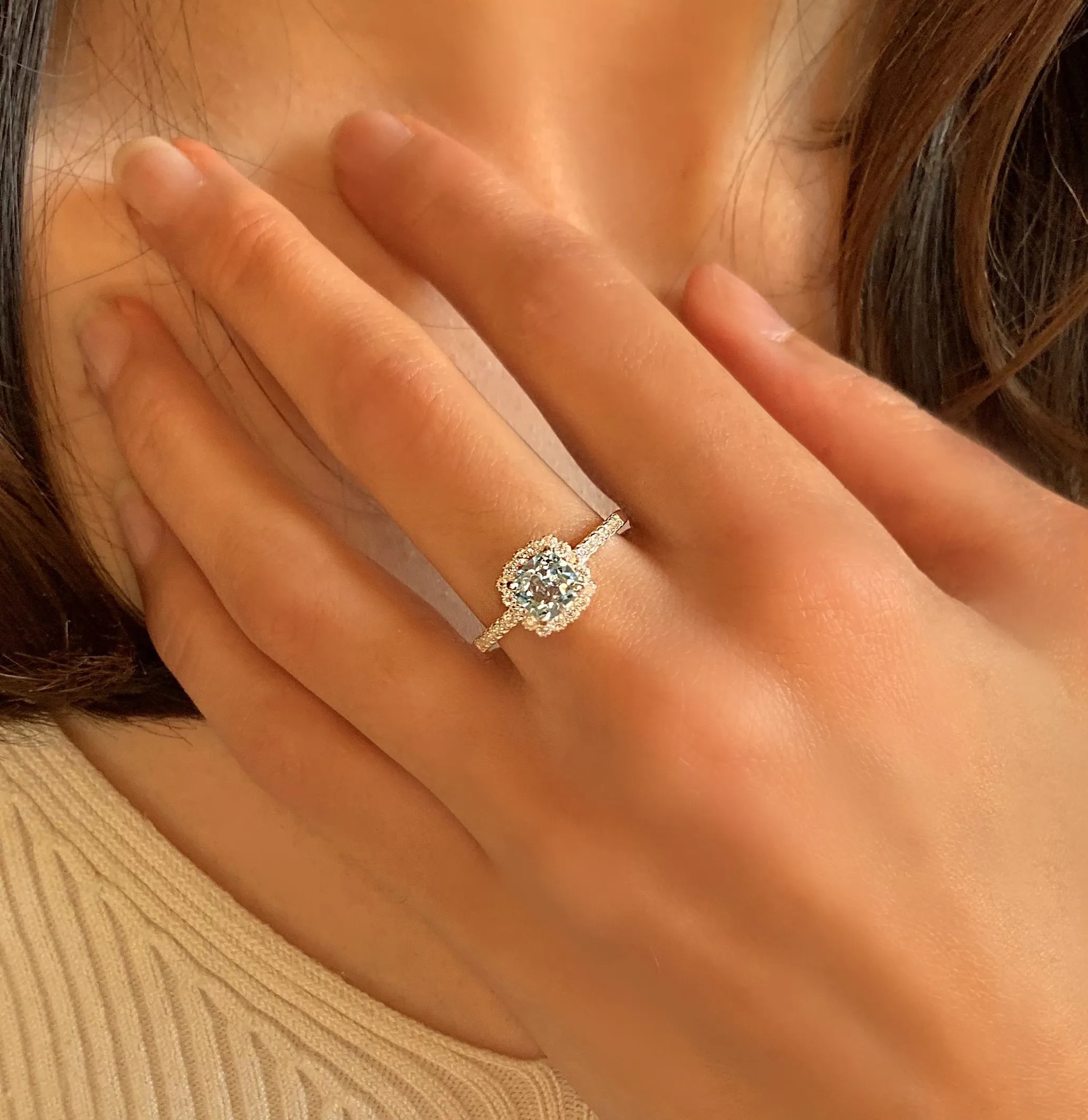 9k White Gold Ring Set with HSI Diamond and Blue Topaz