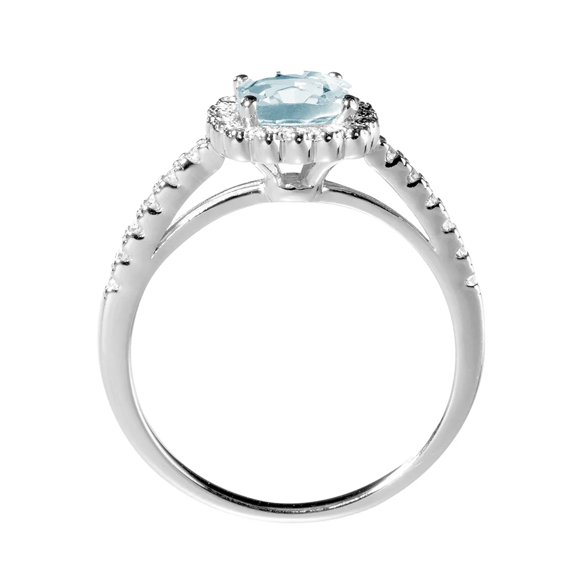 9k White Gold Ring Set with HSI Diamond and Blue Topaz