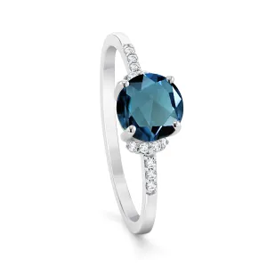 9k White Gold Ring Set with HSI Diamond and London Blue Topaz