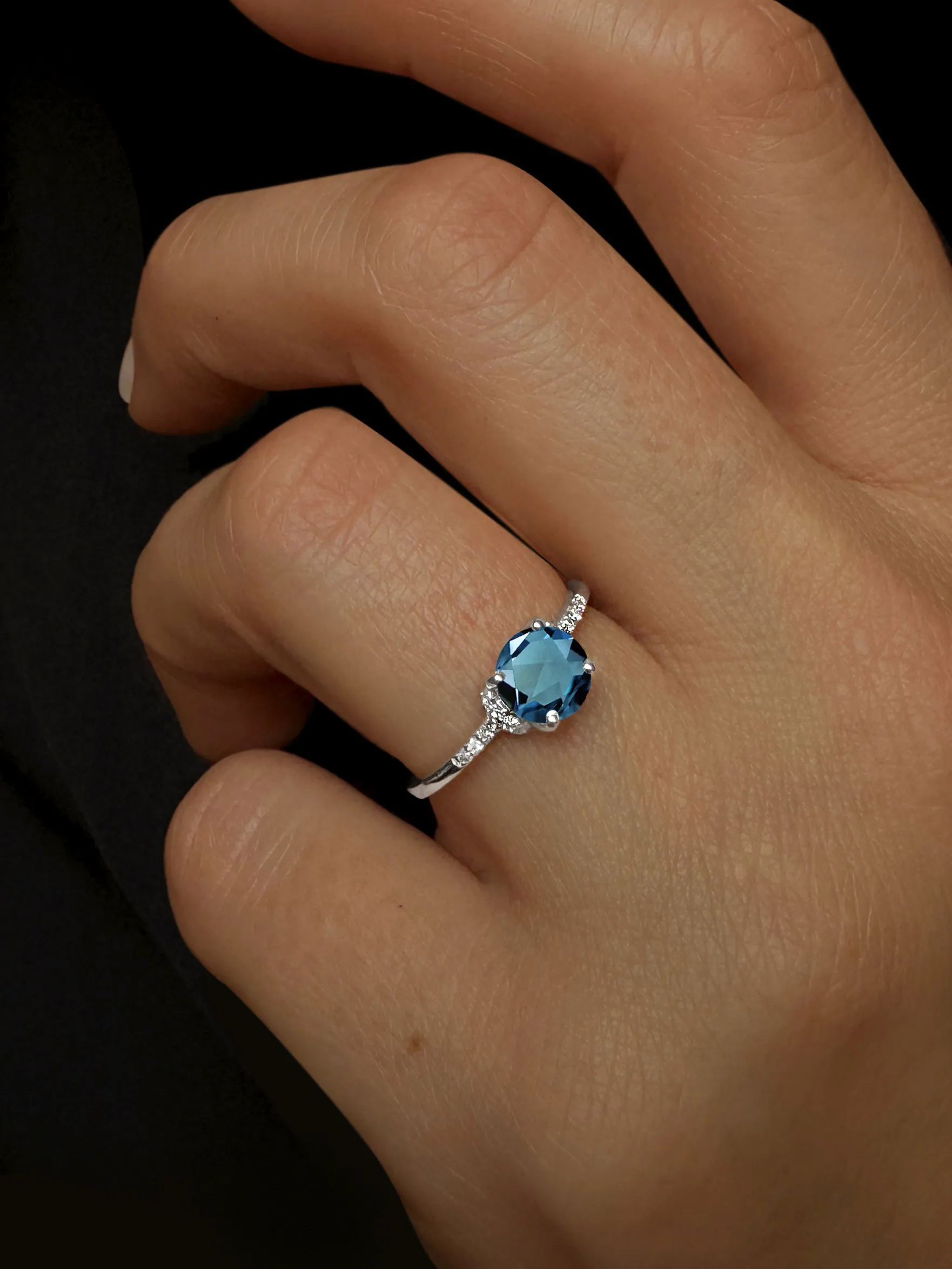 9k White Gold Ring Set with HSI Diamond and London Blue Topaz