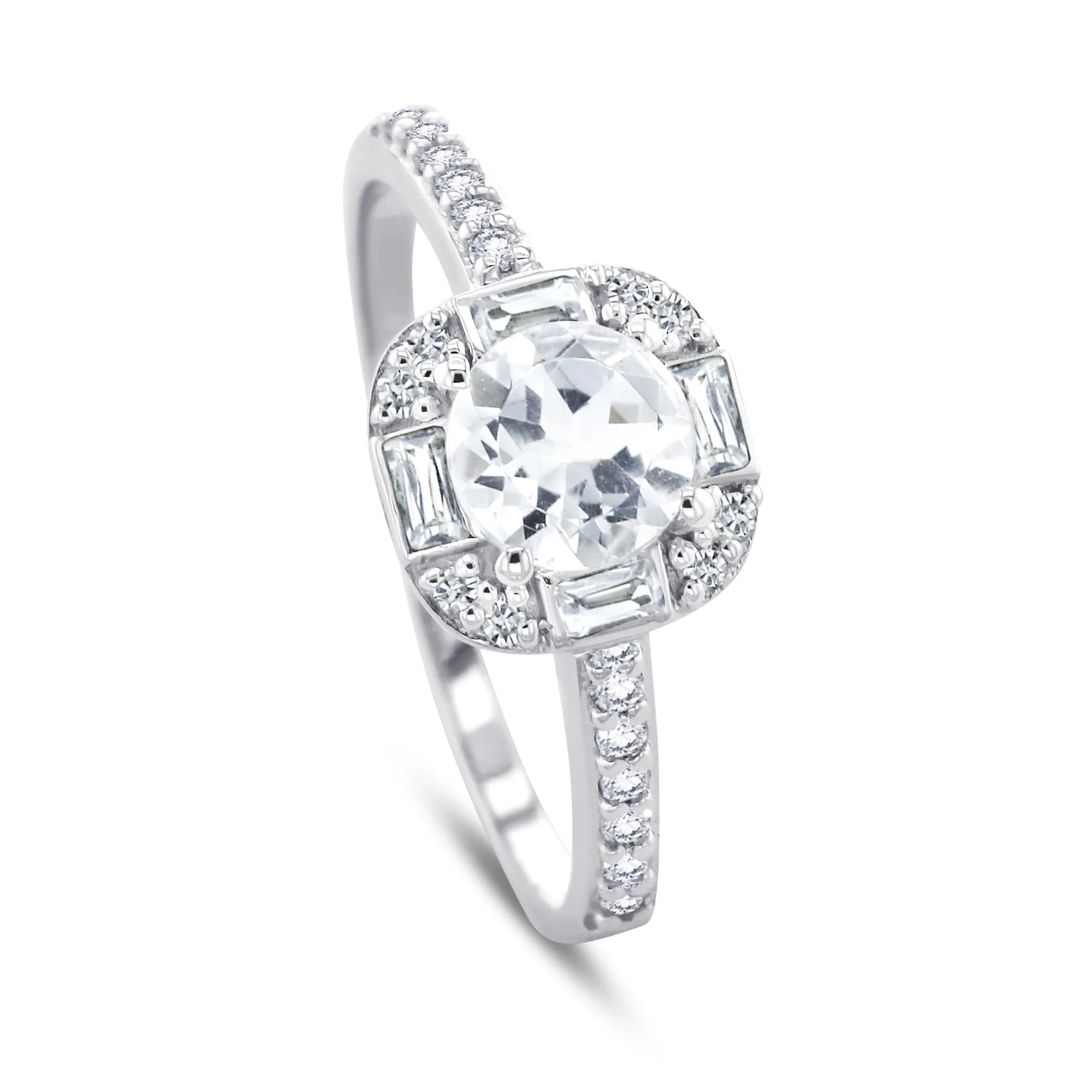 9k White Gold Ring Set with HSI Diamond and White Topaz