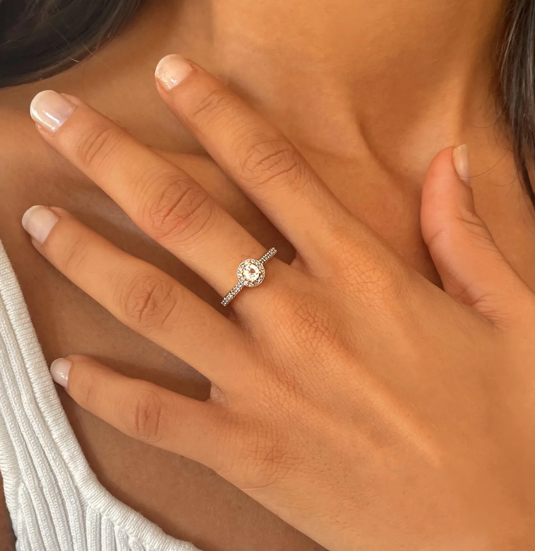 9k White Gold Ring Set with HSI Diamond and White Topaz