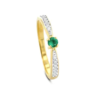 9k Yellow Gold Ring Set with HSI Diamond and Emerald
