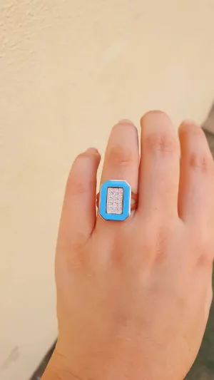 Adjustable Blue Card Ring - 925 Sterling Silver
