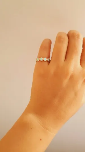 Adjustable Mint Mini Hearts Ring in 925 Sterling Silver
