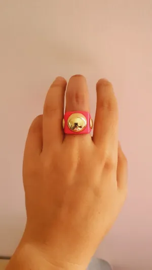 Adjustable Pink Globe Ring in 925 Sterling Silver