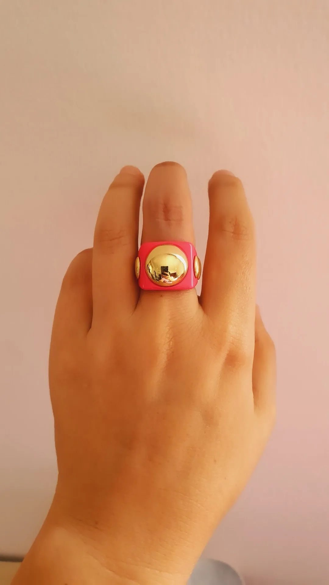 Adjustable Pink Globe Ring in 925 Sterling Silver