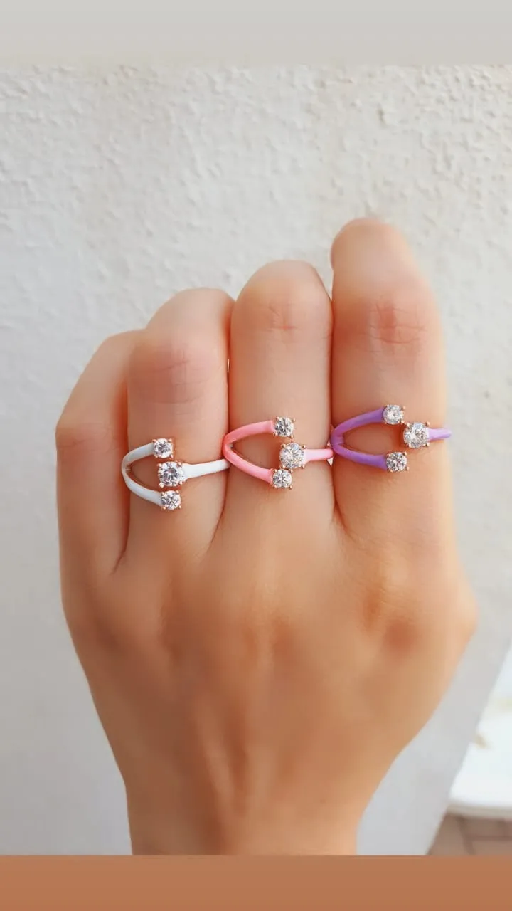 Adjustable Three Stones Ring in 925 Sterling Silver