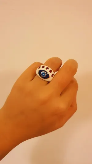 Adjustable White Eye Ring in 925 Sterling Silver & Rose Gold Plating