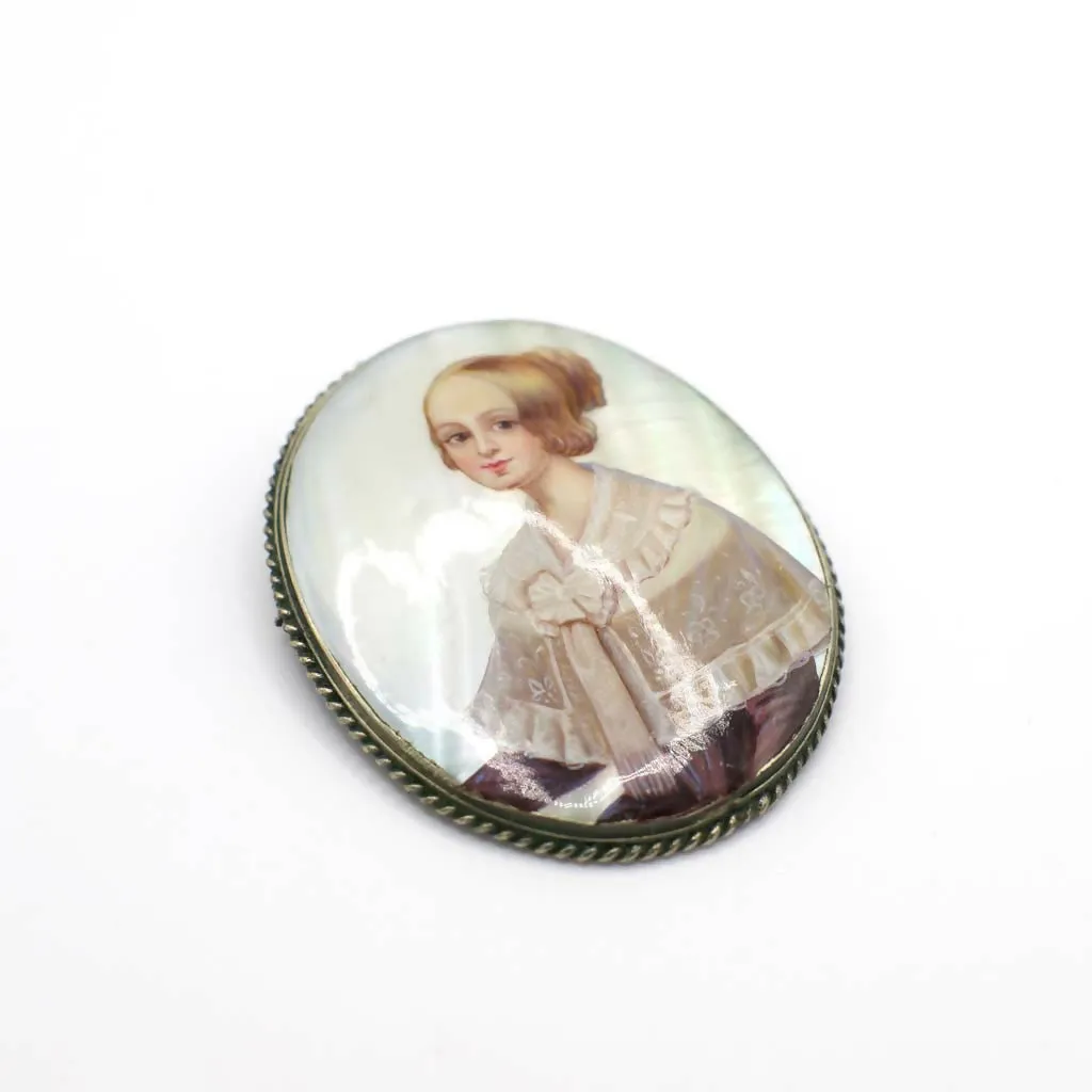 Antique Circa 1890 Hand Painted Miniature On Enamel and Aluminum