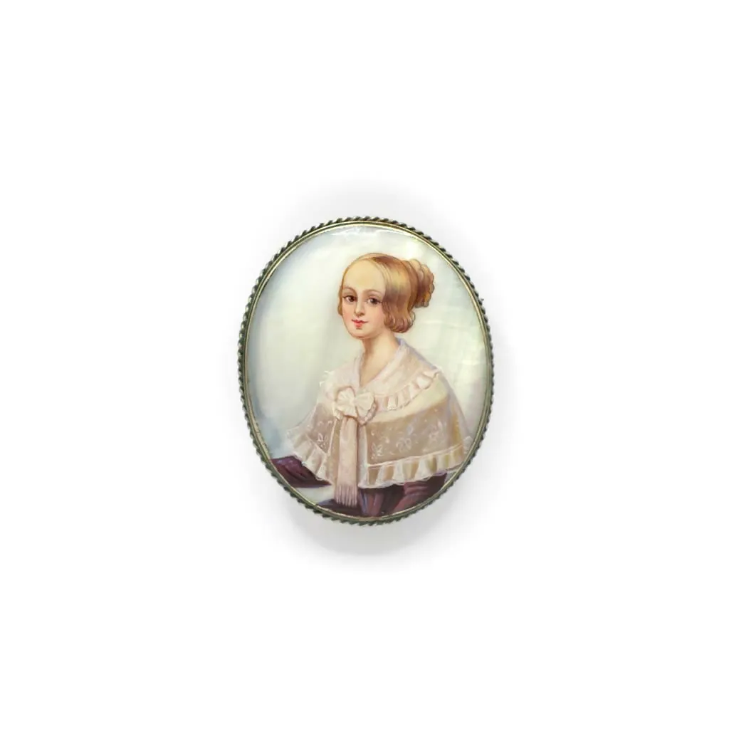 Antique Circa 1890 Hand Painted Miniature On Enamel and Aluminum