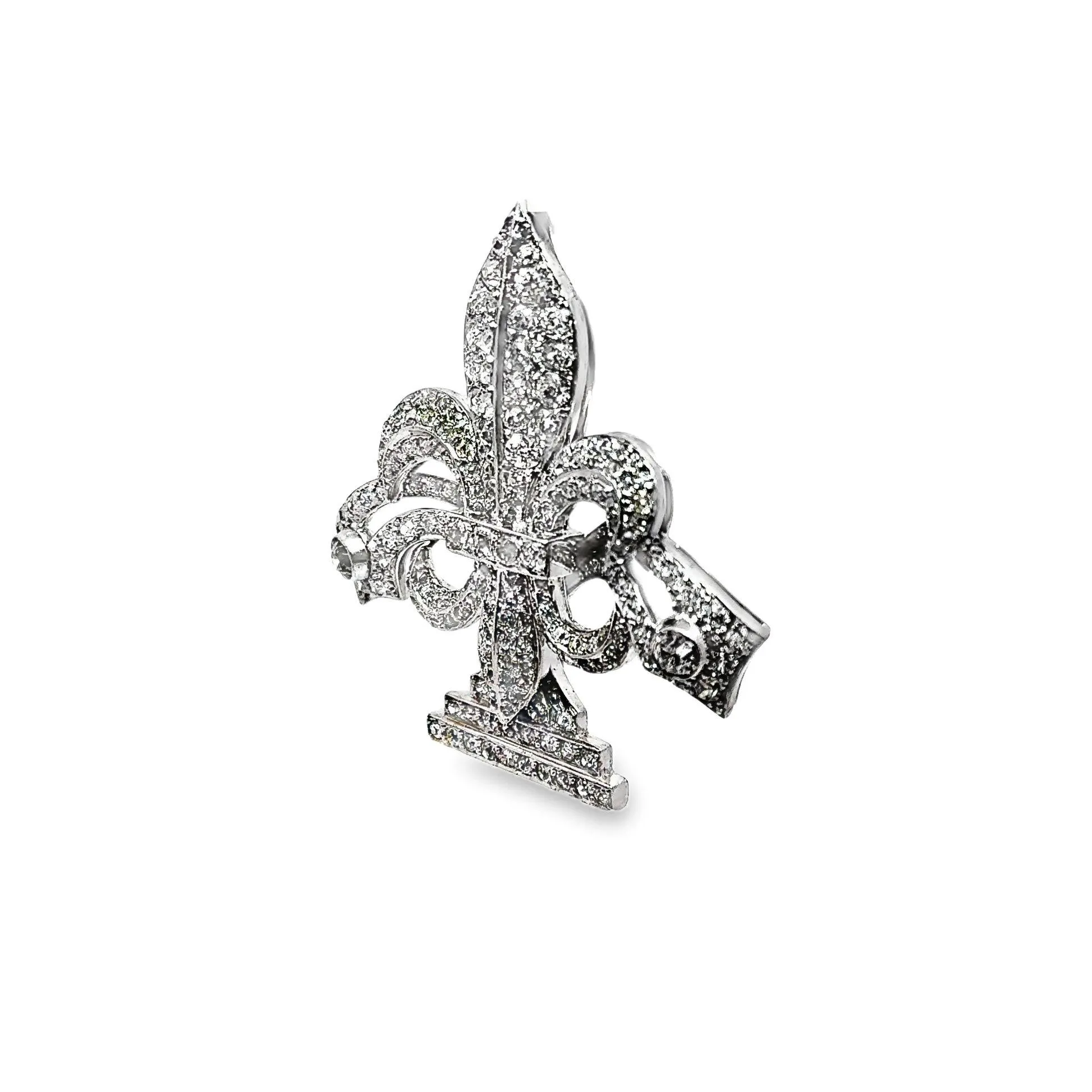 Antique Diamond 14k Gold Silver-Topped Fleur De Lis Brooch