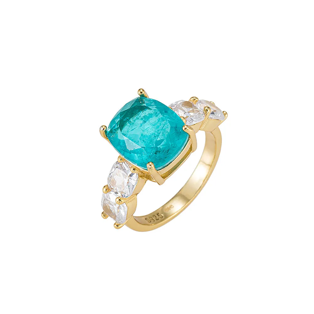 Aqua Topaz and CZ Stone Ring
