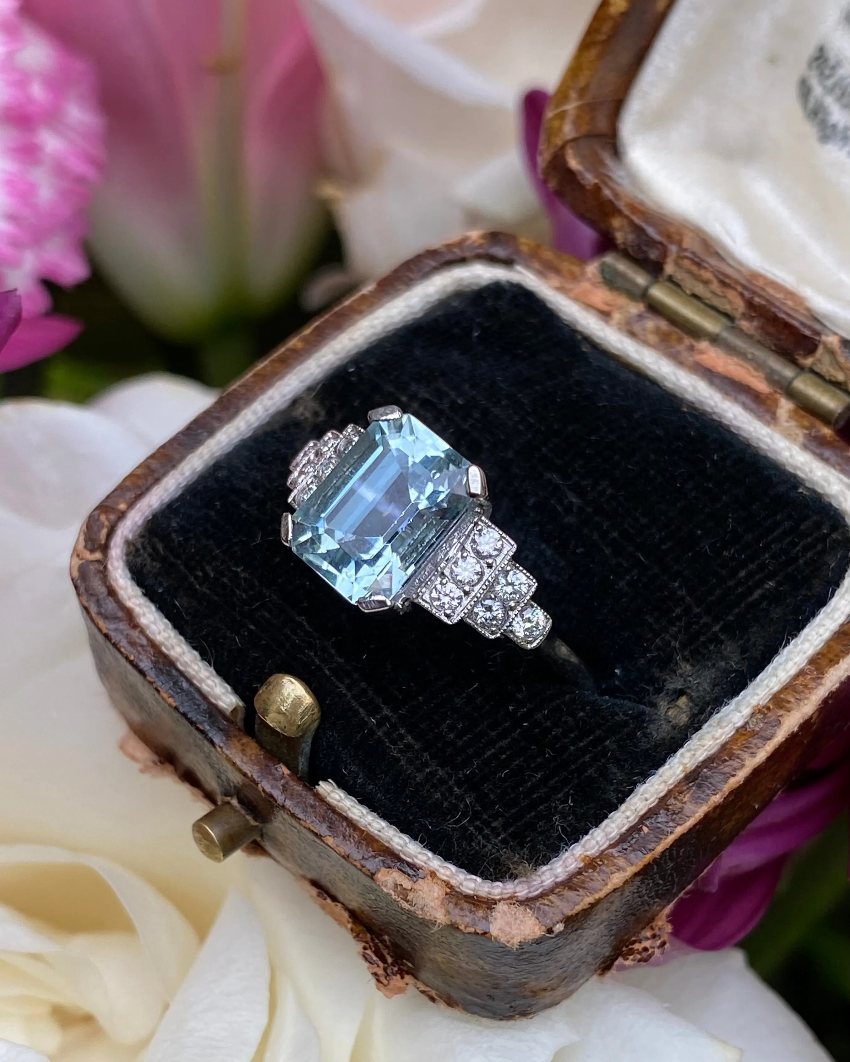 Art Deco Aquamarine and Diamond Ring Platinum 0.25ct   1.90ct