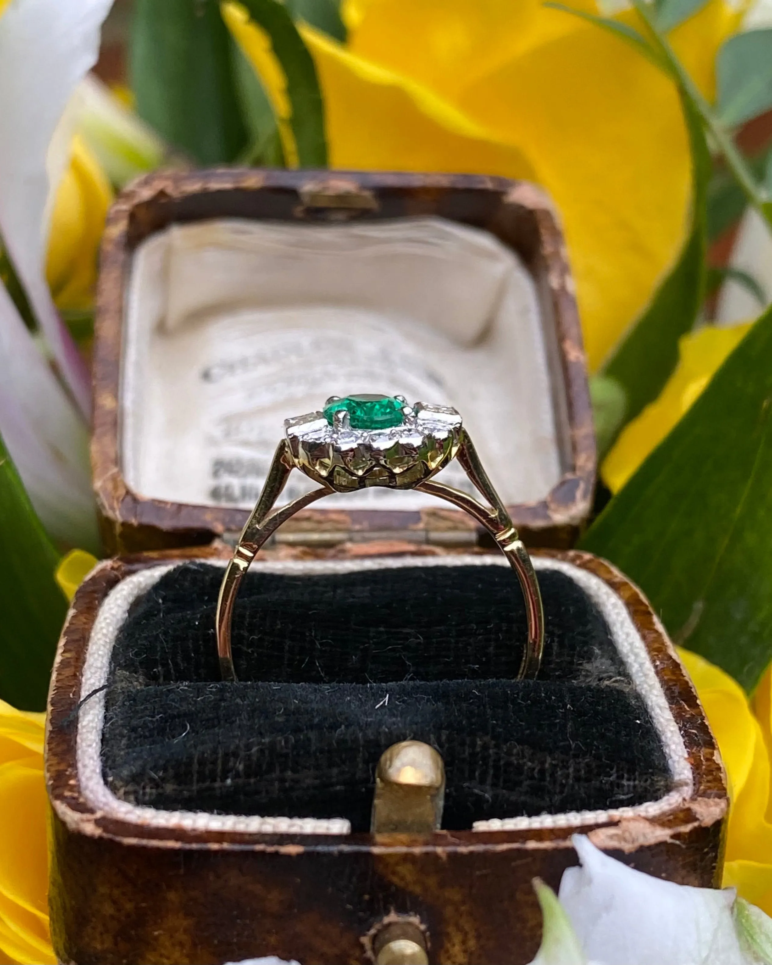 Art Deco Emerald and Diamond Cluster Ring 18ct Yellow Gold 0.50ct   1.10ct