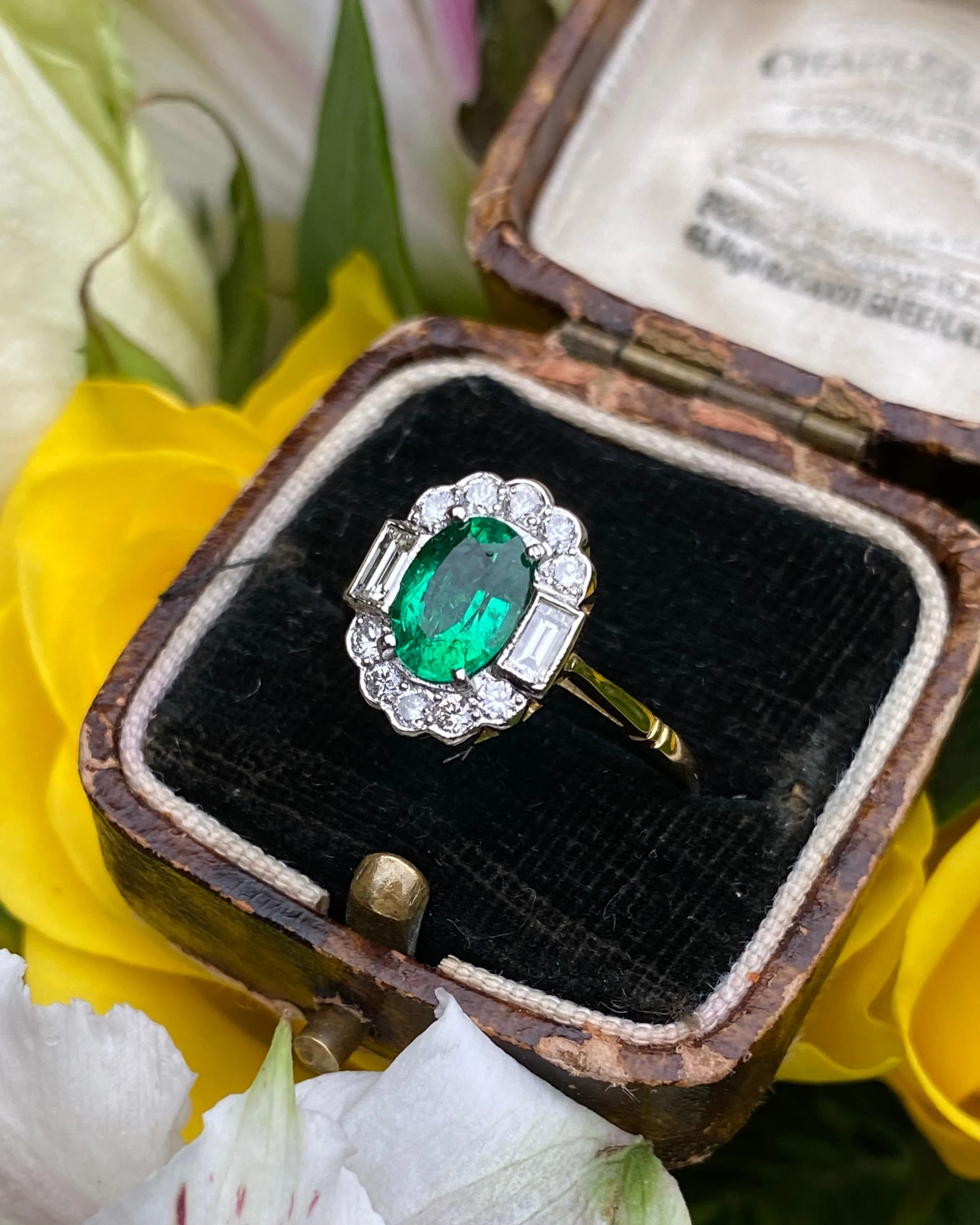 Art Deco Emerald and Diamond Cluster Ring 18ct Yellow Gold 0.50ct   1.10ct