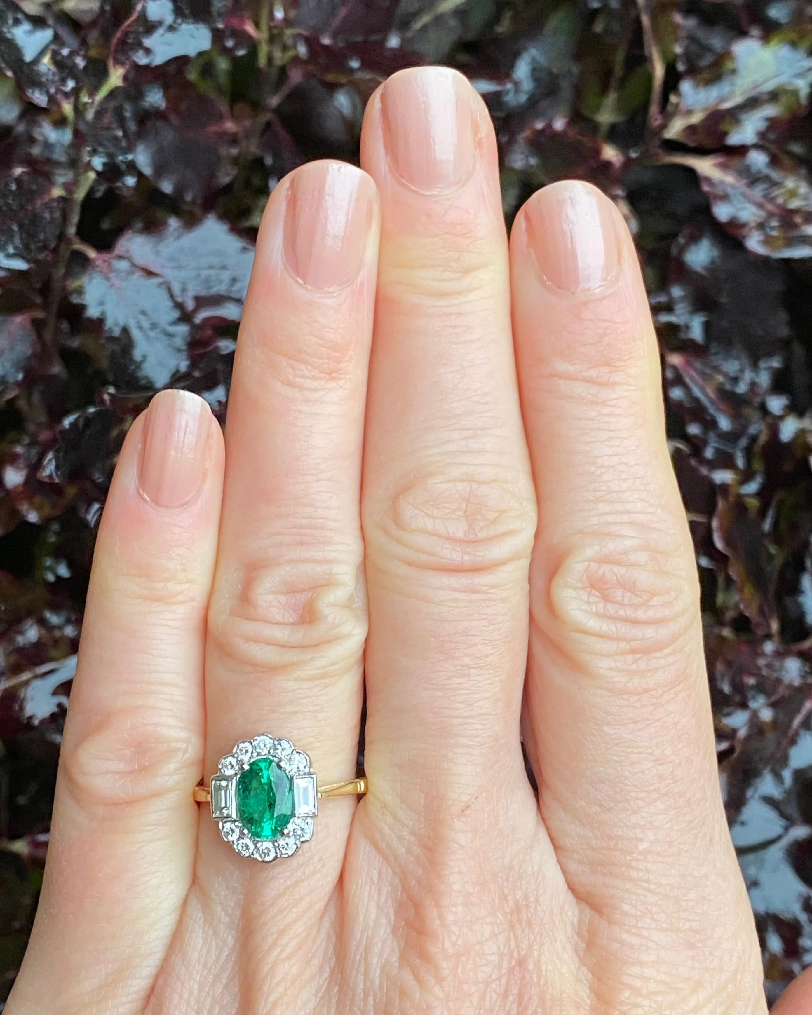 Art Deco Emerald and Diamond Cluster Ring 18ct Yellow Gold 0.50ct   1.10ct