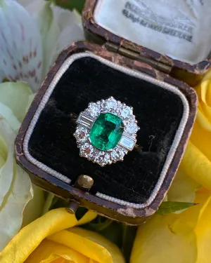 Art Deco Emerald and Diamond Cluster Ring 18ct Yellow Gold 1.25ct   1.75ct