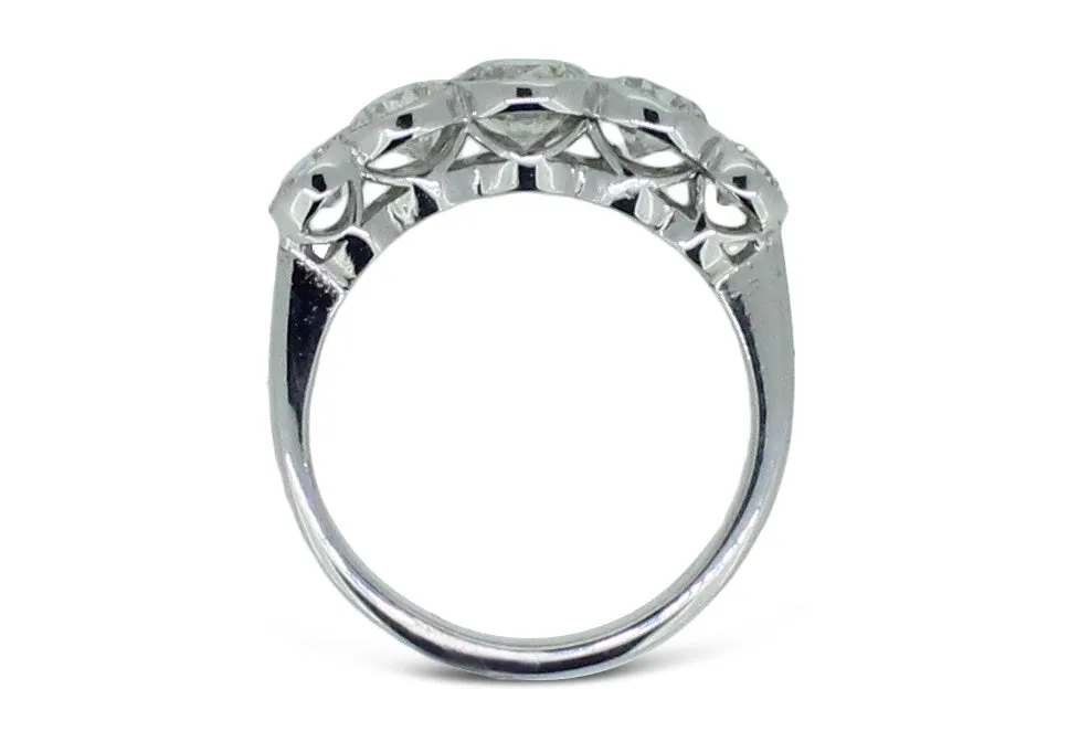 Art Deco Old Cut Diamond Five Stone Ring 1.45ct Platinum