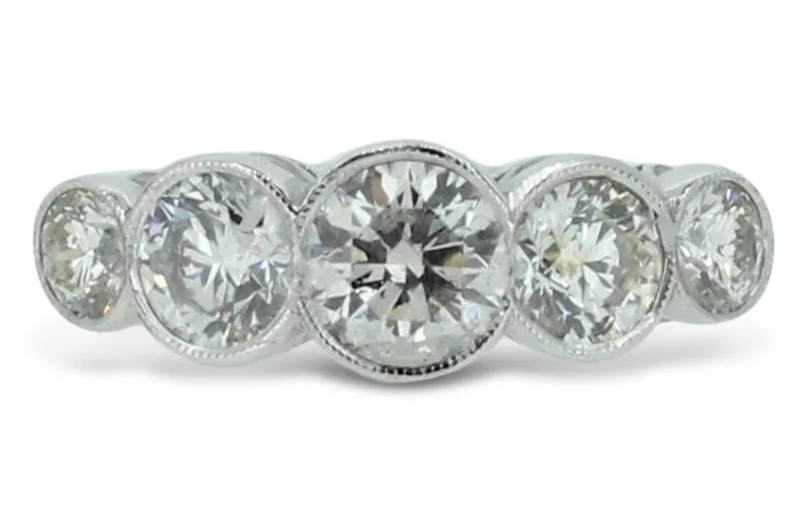 Art Deco Old Cut Diamond Five Stone Ring 1.45ct Platinum
