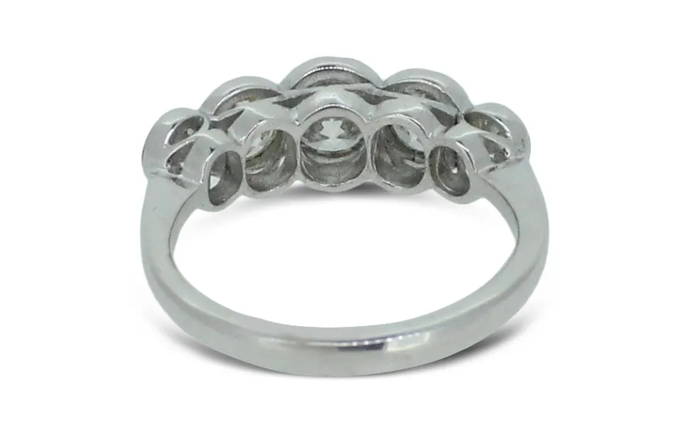 Art Deco Old Cut Diamond Five Stone Ring 1.45ct Platinum