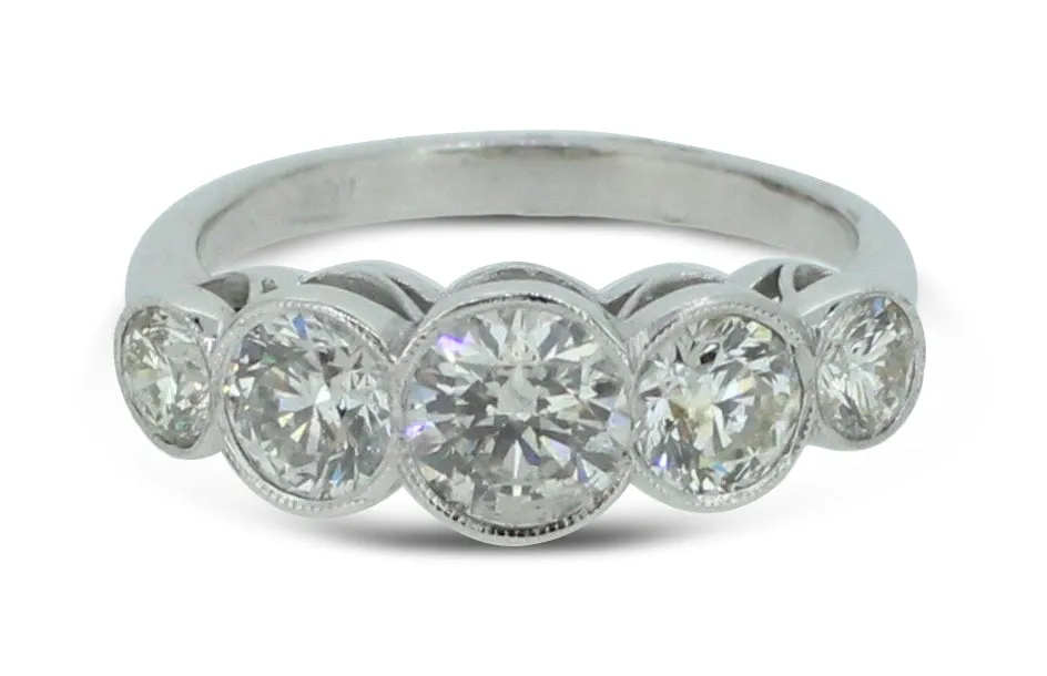 Art Deco Old Cut Diamond Five Stone Ring 1.45ct Platinum