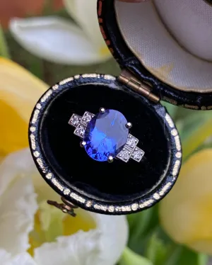 Art Deco Tanzanite and Diamond Platinum Ring 0.16ct   2.38ct