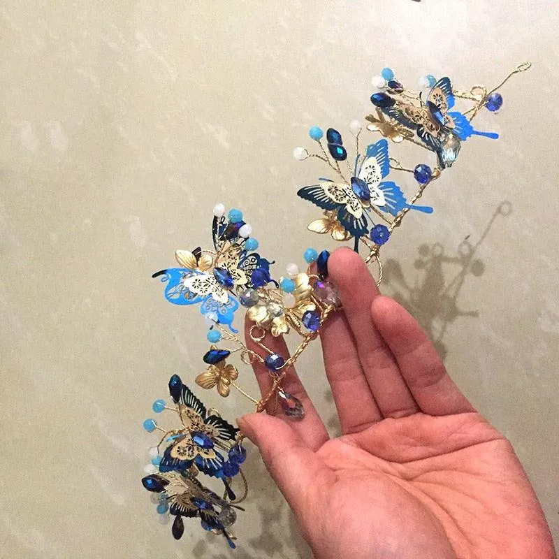 Blue Butterfly Crown  Beads Hair Accessories