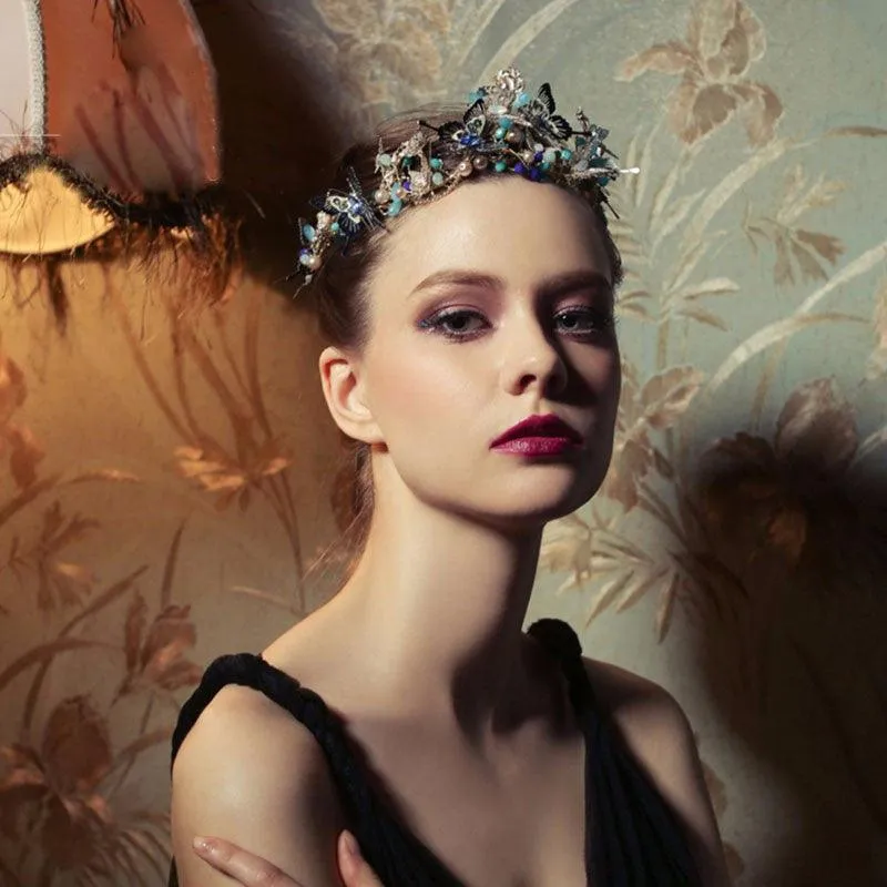 Blue Butterfly Crown  Beads Hair Accessories