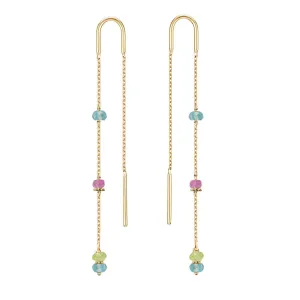 Boho Threader Earrings Apatite, Pink Sapphire and Peridot - 18k Gold - Limited Edition