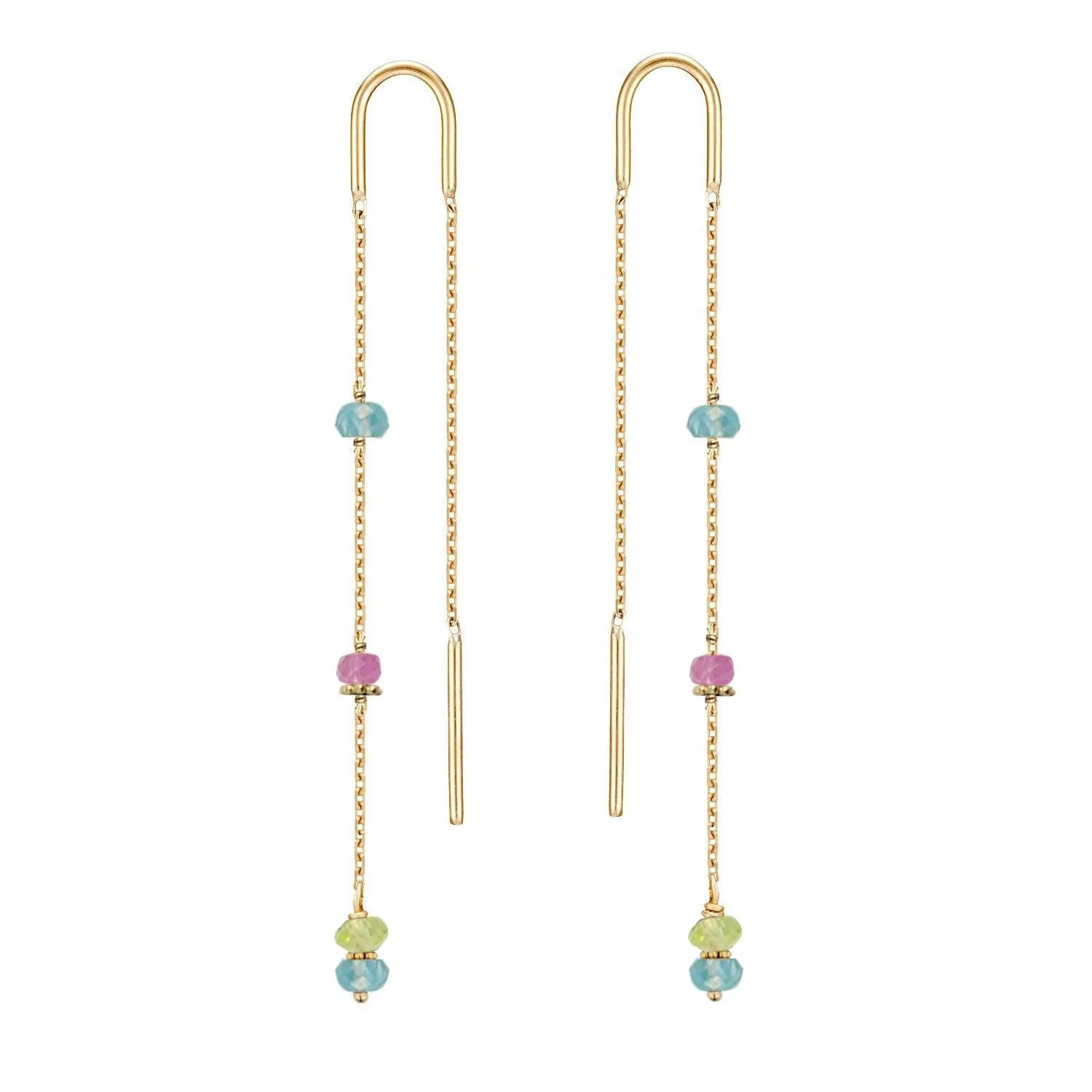 Boho Threader Earrings Apatite, Pink Sapphire and Peridot - 18k Gold - Limited Edition
