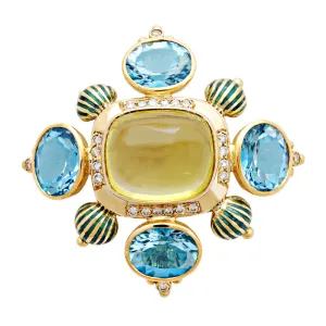 Brooch - Lemon Quartz, Blue Topaz and Diamond (Enamel)