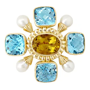 Brooch - Lemon Quartz, Blue Topaz and Pearl