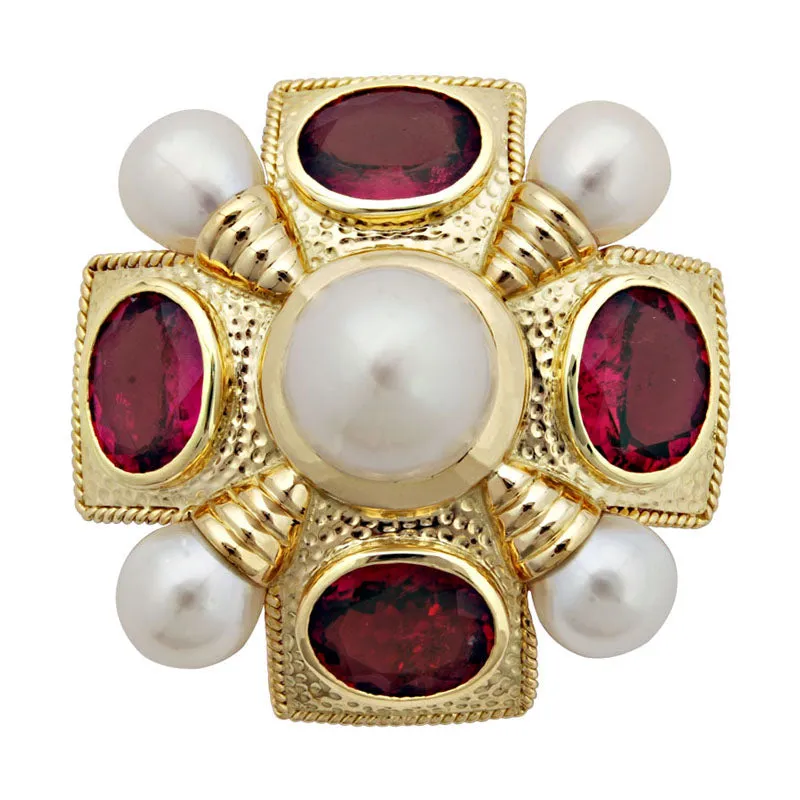 Brooch - Rubellite and Pearl